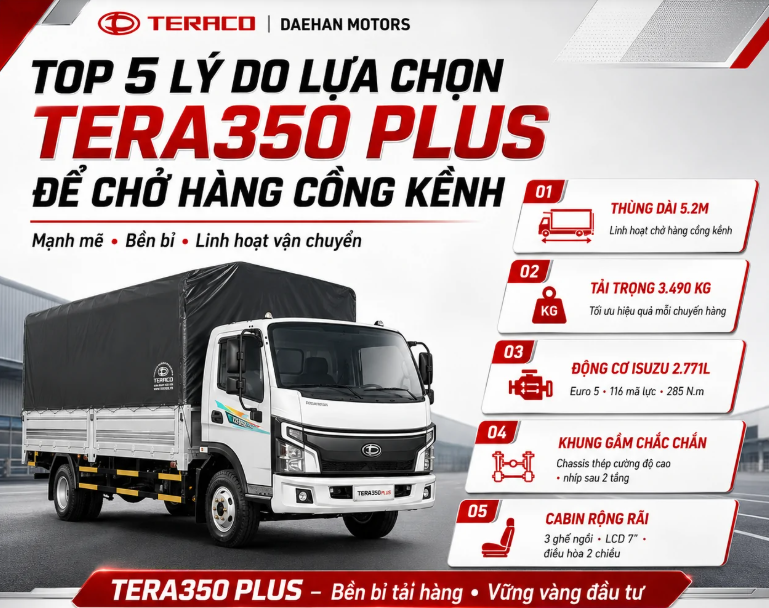 TOP 5 LÝ DO LỰA CHỌN TERA350 PLUS ĐỂ CHỞ HÀNG CỒNG KỀNH